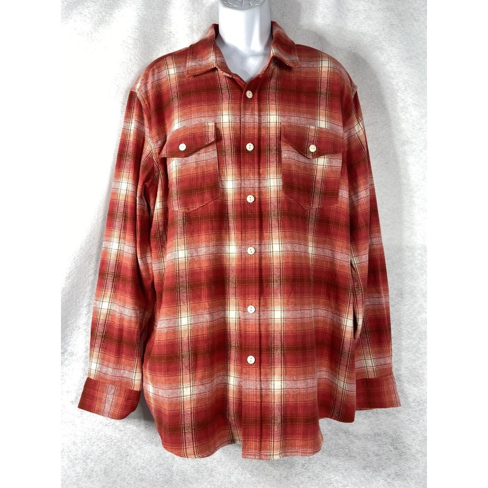 Frye & Co Flannel Shirt Mens XXL‎ Red Tandoori Spice Plaid Button Up Long Sleeve